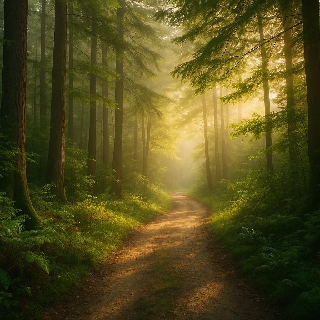 Sunlit forest path